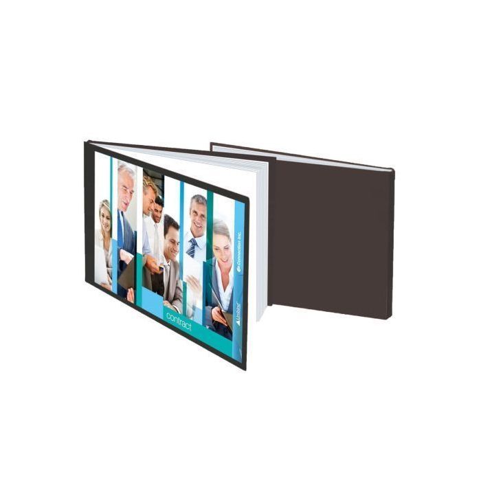 Personalizējama fotogrāmata Mono A4 80 ar melniem cietiem vākiem un pielīmējamu izdruku priekšvākam, melnām vāku iekšlapām. Termolīmes montāža